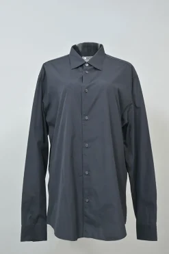 Charcoal cotton button-front classic collar shirt