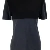Charcoal cotton jersey short-sleeve T-shirt with black knit yoke