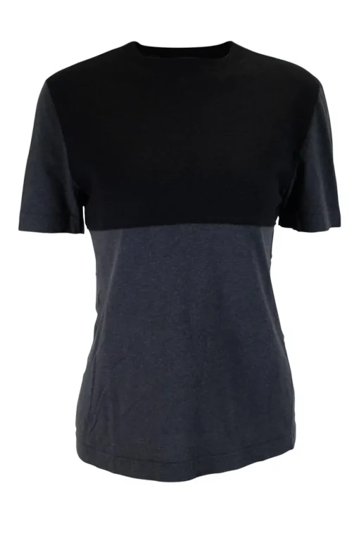 Charcoal cotton jersey short-sleeve T-shirt with black knit yoke