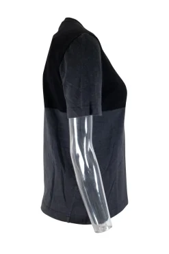 Charcoal cotton jersey short-sleeve T-shirt with black knit yoke