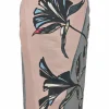 Charcoal cotton-silk blend floral print pull-on knee-length pencil skirt