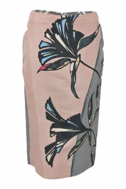 Charcoal cotton-silk blend floral print pull-on knee-length pencil skirt