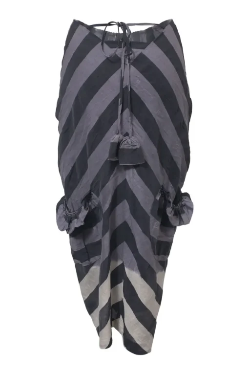 Charcoal draped stripe linen-blend Lady Body Magic sarong-style ruffled convertible skirt