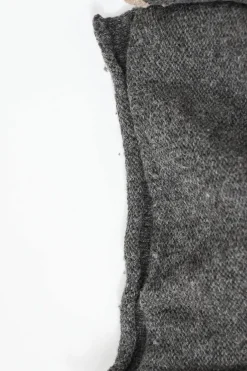 Charcoal draped wool roll jersey stand collar button-front dolman sleeve cardigan with argyle pointelle knit inserts