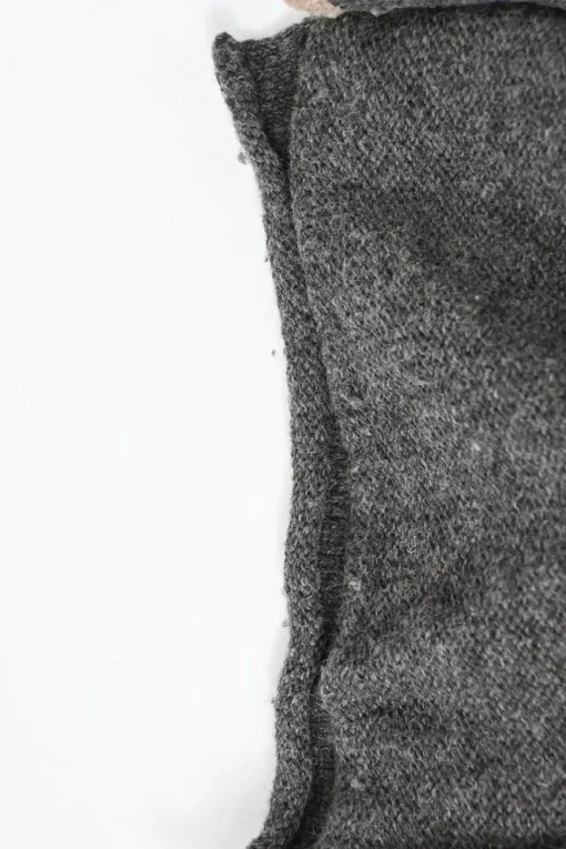 Charcoal draped wool roll jersey stand collar button-front dolman sleeve cardigan with argyle pointelle knit inserts