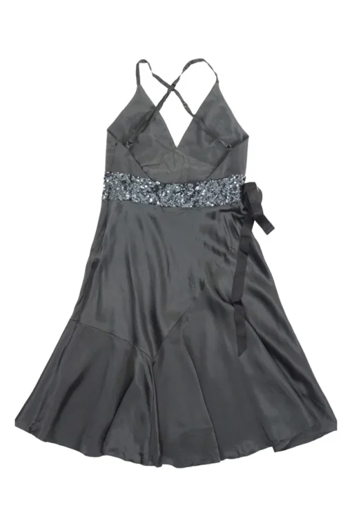 Charcoal embellished bias-cut silk bustier skater dress with scooped criss-cross strap back