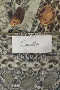 Charcoal embellished silk abstract animal print scoop neck kaftan