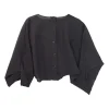Charcoal hand-dyed polyester pullover button-back accordion plissé embroidered cocoon top