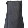 Charcoal lace-trimmed wool-blend mélange straight-neck slip dress with fixed spaghetti straps
