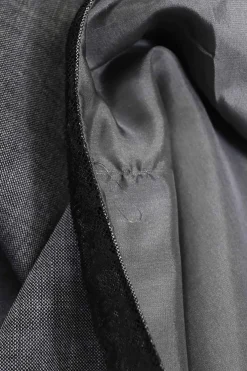 Charcoal lace-trimmed wool-blend mélange straight-neck slip dress with fixed spaghetti straps
