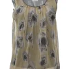 Charcoal mixed-media cotton jersey and floral crinkle georgette scoop neck bubble tank top