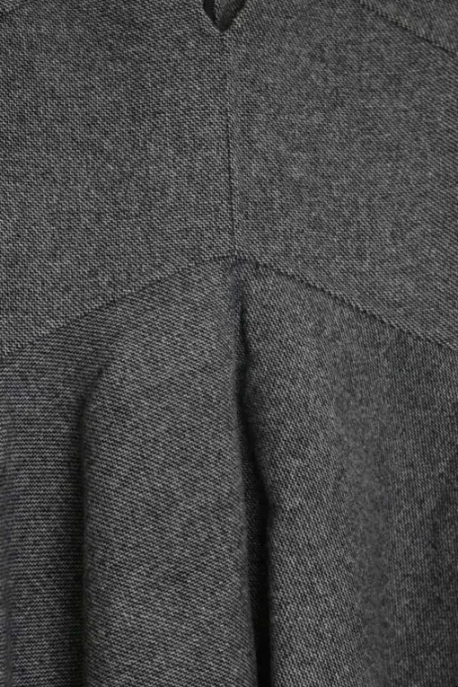 Charcoal paneled wool tweed plunge pinafore mini A-line dress