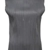Charcoal polyester high-neck sleeveless plissé blouse