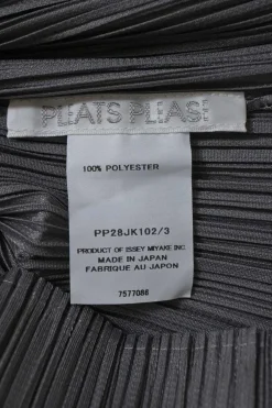 Charcoal polyester high-neck sleeveless plissé blouse