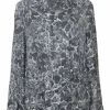 Charcoal silk painterly leopard print spread notch collar button-front lounge shirt