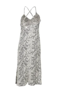 Charcoal viscose-blend python print criss-cross racerback slip dress