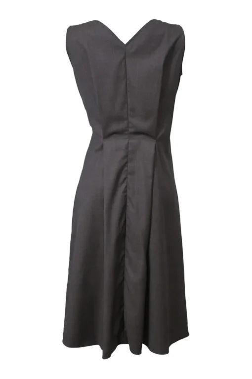 Charcoal wool mixed-media draped mélange wrap-effect A-line knee-length dress with tuck-pleat waist