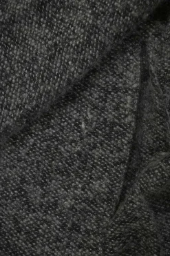 Charcoal wool-blend bouclé tweed drop-waist shift dress with cap sleeves and tiered ruffle skirt