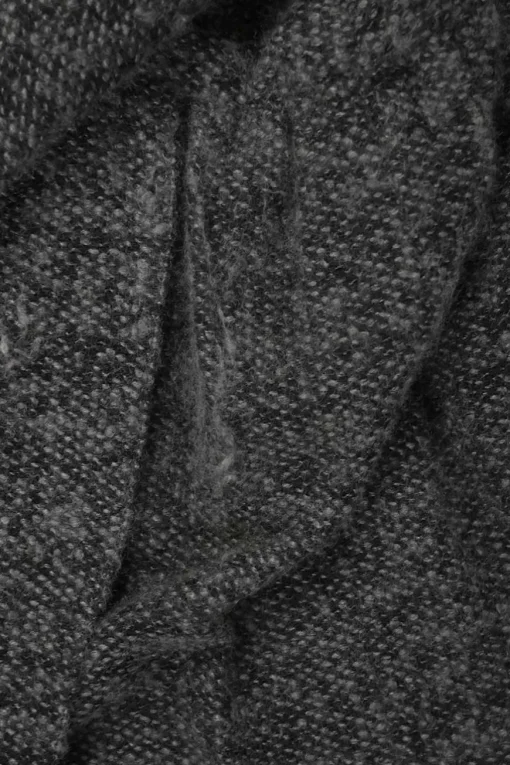 Charcoal wool-blend bouclé tweed drop-waist shift dress with cap sleeves and tiered ruffle skirt