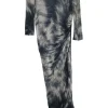 Charcoal wool-blend pullover fur digi print jersey knit long sleeve ruched midi dress