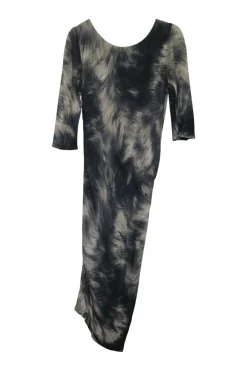 Charcoal wool-blend pullover fur digi print jersey knit long sleeve ruched midi dress