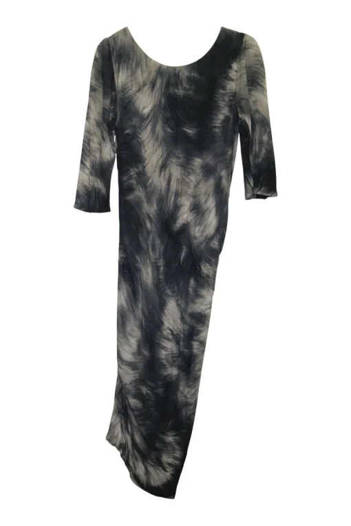 Charcoal wool-blend pullover fur digi print jersey knit long sleeve ruched midi dress