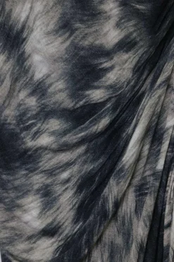 Charcoal wool-blend pullover fur digi print jersey knit long sleeve ruched midi dress