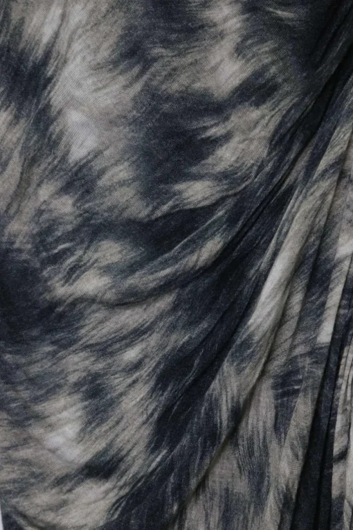 Charcoal wool-blend pullover fur digi print jersey knit long sleeve ruched midi dress