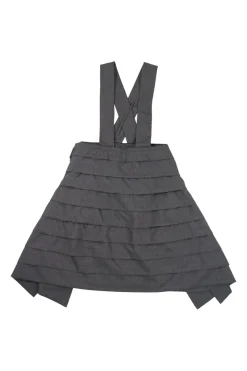 Charcoal wool-blend raw edge corduroy tiered A-line pinafore dress with criss-cross strap back