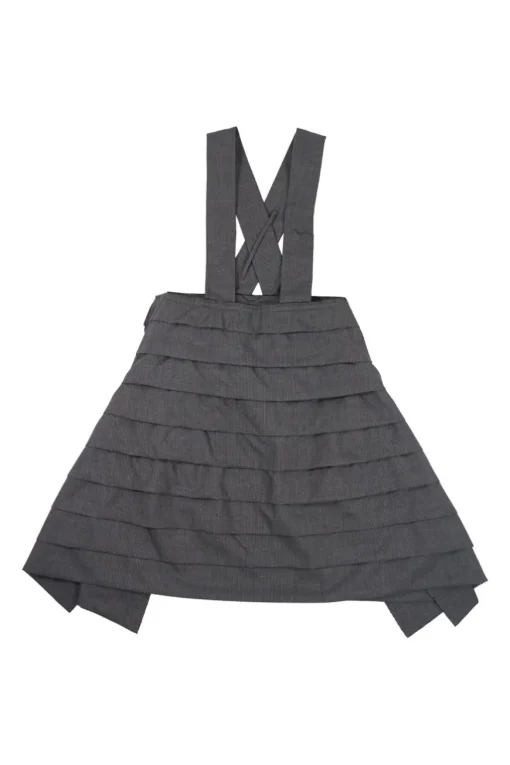 Charcoal wool-blend raw edge corduroy tiered A-line pinafore dress with criss-cross strap back
