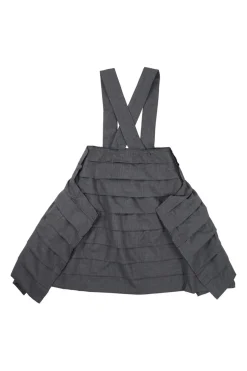 Charcoal wool-blend raw edge corduroy tiered A-line pinafore dress with criss-cross strap back