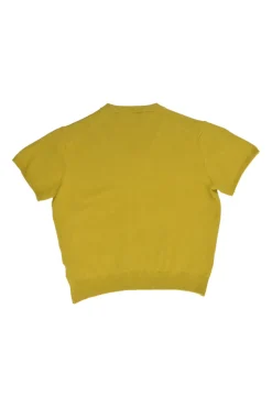 Chartreuse cotton jersey V-neck cap sleeve pullover knit top