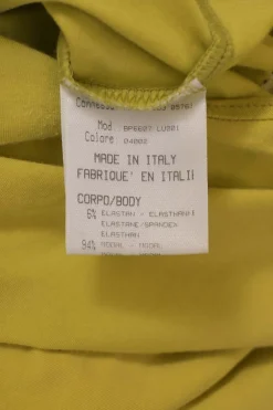 Chartreuse elastane-blend portrait neck pullover top with cutout lace-up half sleeves