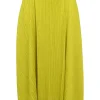 Chartreuse polyester pull-on plissé midi skirt