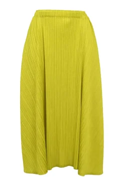 Chartreuse polyester pull-on plissé midi skirt