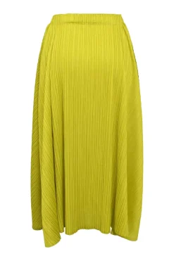 Chartreuse polyester pull-on plissé midi skirt