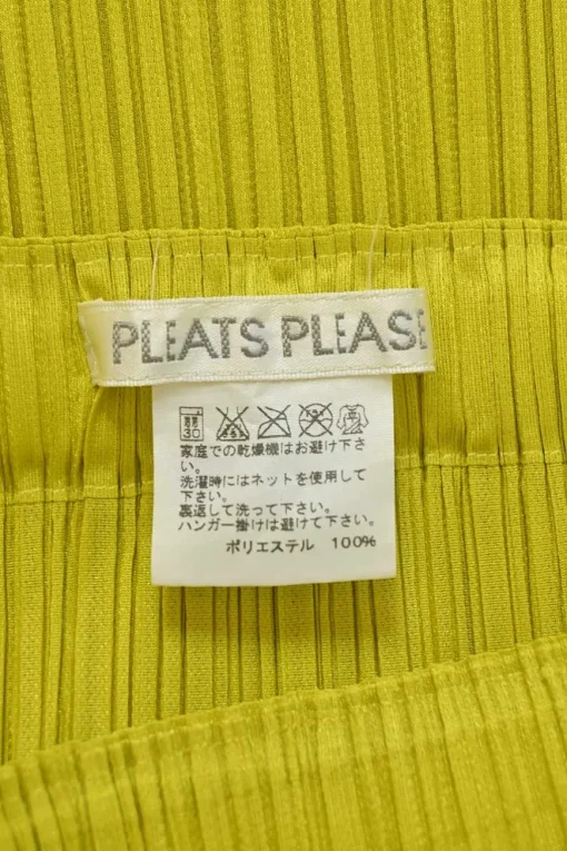 Chartreuse polyester pull-on plissé midi skirt