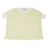 Chartreuse semi-sheer scalloped cotton floral lace boxy crop top with contrast rib collar and cuffs