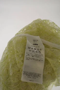 Chartreuse semi-sheer scalloped cotton floral lace boxy crop top with contrast rib collar and cuffs