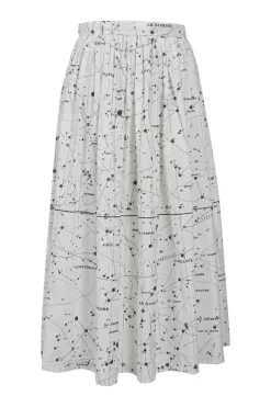 Chez Moi two-tone printed cotton pull-on A-line midi lounge skirt featuring original zodiac print by Pietro Ruffo