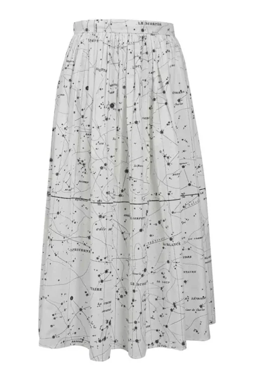 Chez Moi two-tone printed cotton pull-on A-line midi lounge skirt featuring original zodiac print by Pietro Ruffo