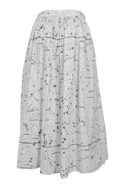 Chez Moi two-tone printed cotton pull-on A-line midi lounge skirt featuring original zodiac print by Pietro Ruffo