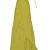 Citron bias-cut polyester La Californie ruched halter mini dress