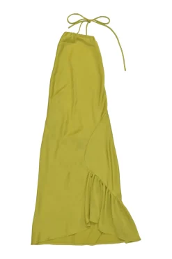 Citron bias-cut polyester La Californie ruched halter mini dress