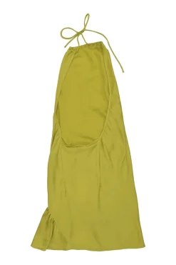 Citron bias-cut polyester La Californie ruched halter mini dress