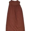 Clay cotton poplin scalloped broderie Anglaise swing-style slip dress with adjustable spaghetti straps