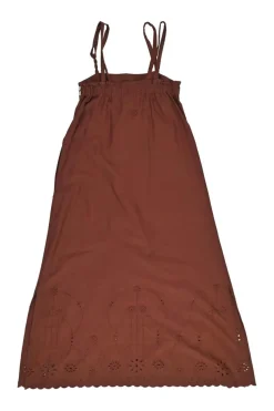 Clay cotton poplin scalloped broderie Anglaise swing-style slip dress with adjustable spaghetti straps