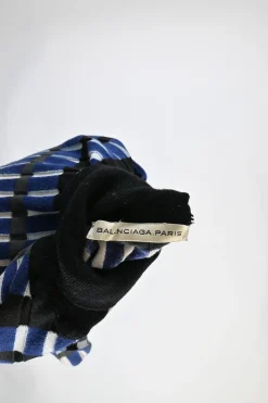 Cobalt blue and navy rayon-blend racked 3D check turtleneck top