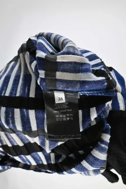 Cobalt blue and navy rayon-blend racked 3D check turtleneck top