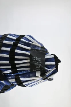 Cobalt blue and navy rayon-blend racked 3D check turtleneck top
